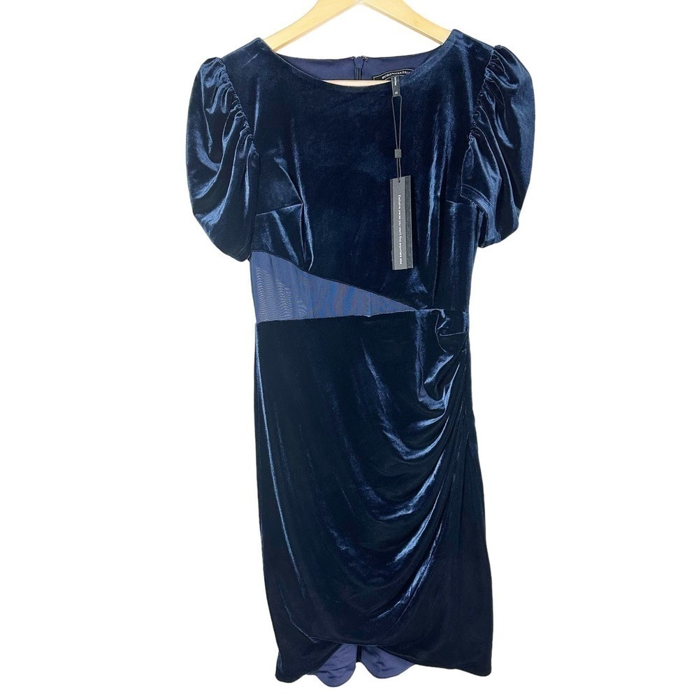 BCBMAXAZRIA Illusion Velvet Cocktail and Party Dress Size XS Navy